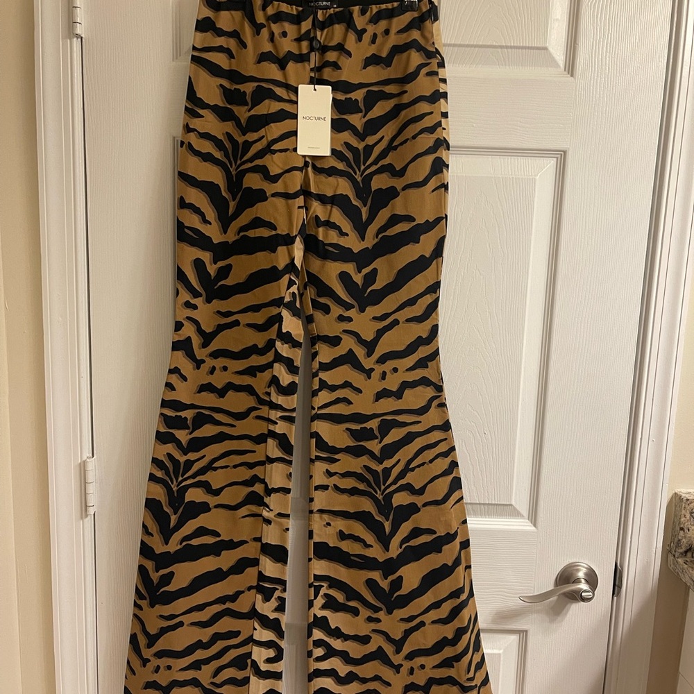 Nocturne Black Tiger-Print Flare Pants - Brown/Black